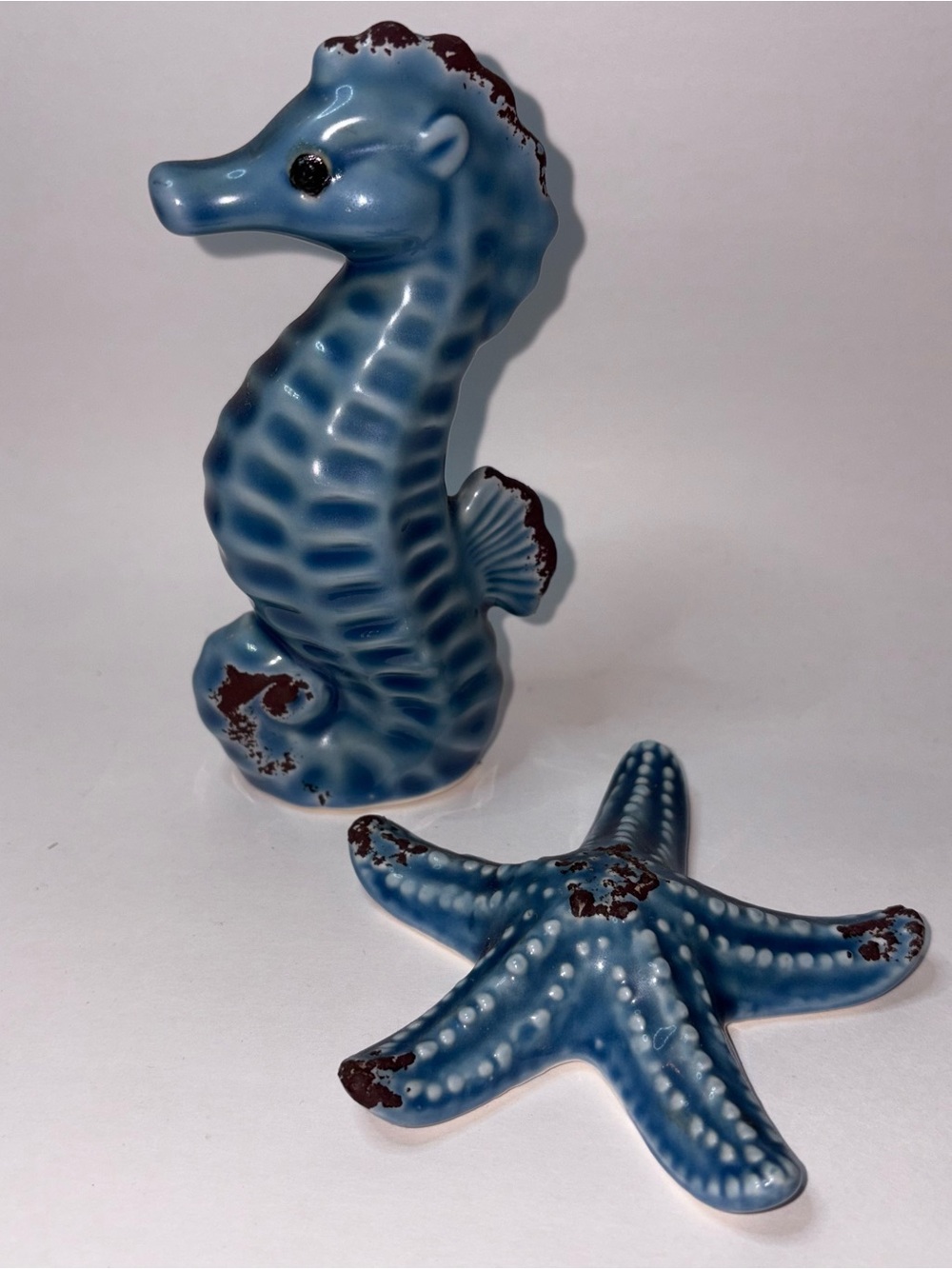 Ceramic Star Fish & Seahorse Decorative Figures Distressed Detailing Beach Decor